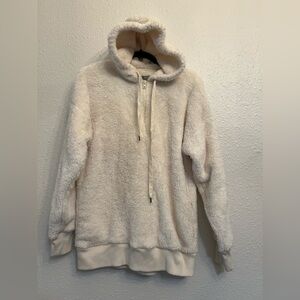Aerie off-white 1/4 zip hooded teddy bear sweatshirt size medium